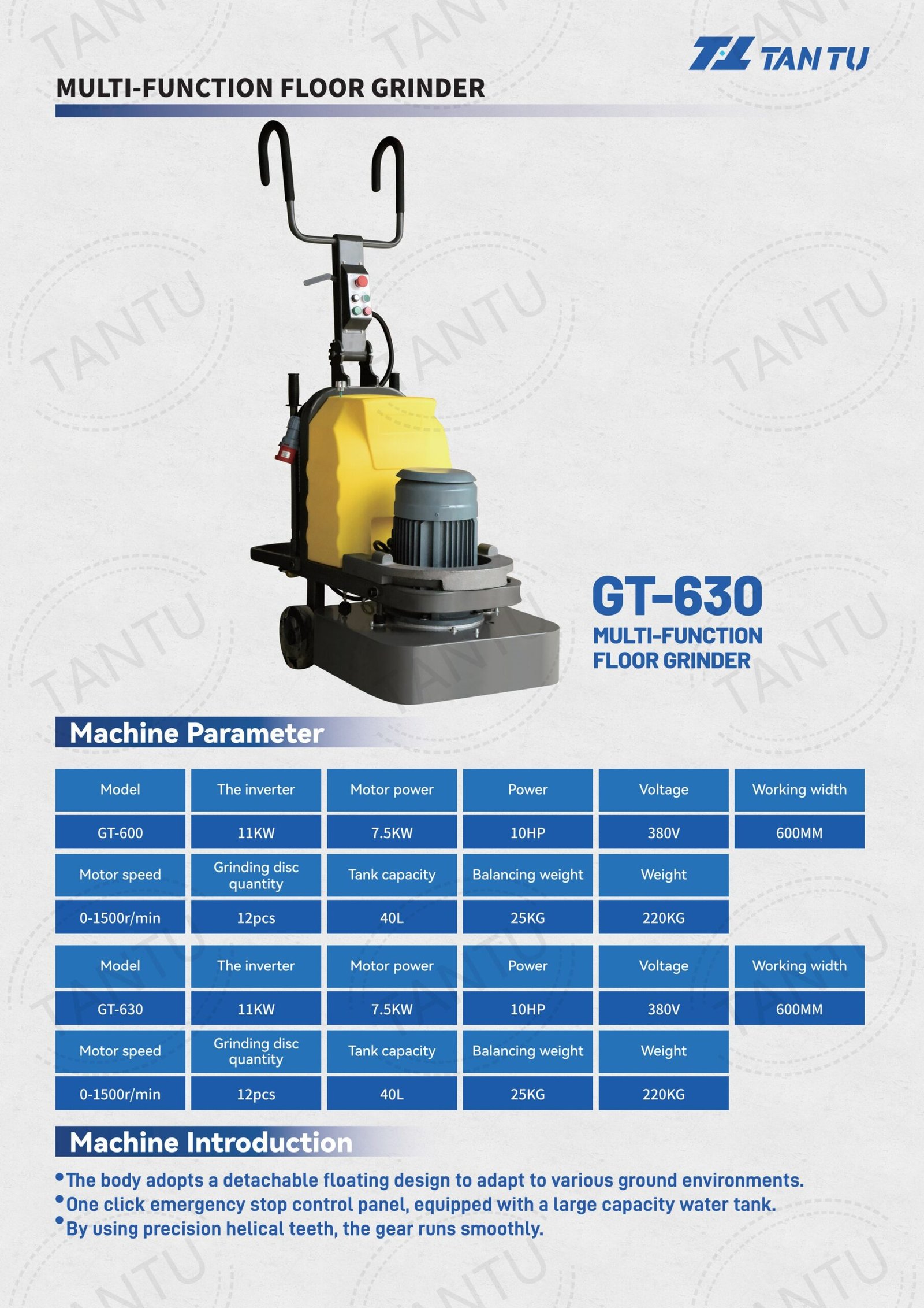 Floor Grinding Machine GT-630 Parameters Floor Grinding Machine GT-630 Parameters