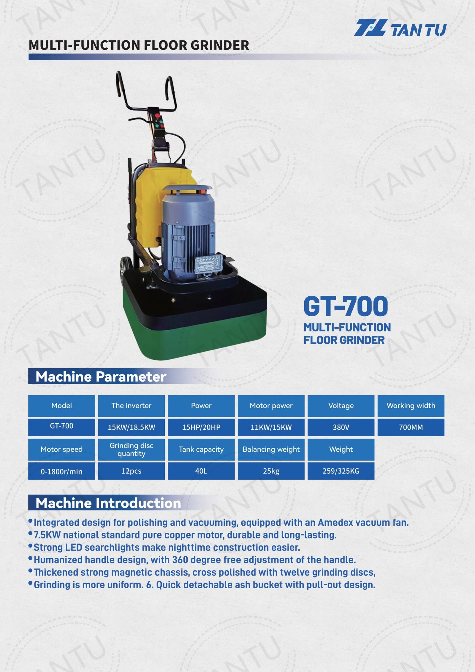 Floor Grinding Machine GT-700 Parameters Floor Grinding Machine GT-700 Parameters