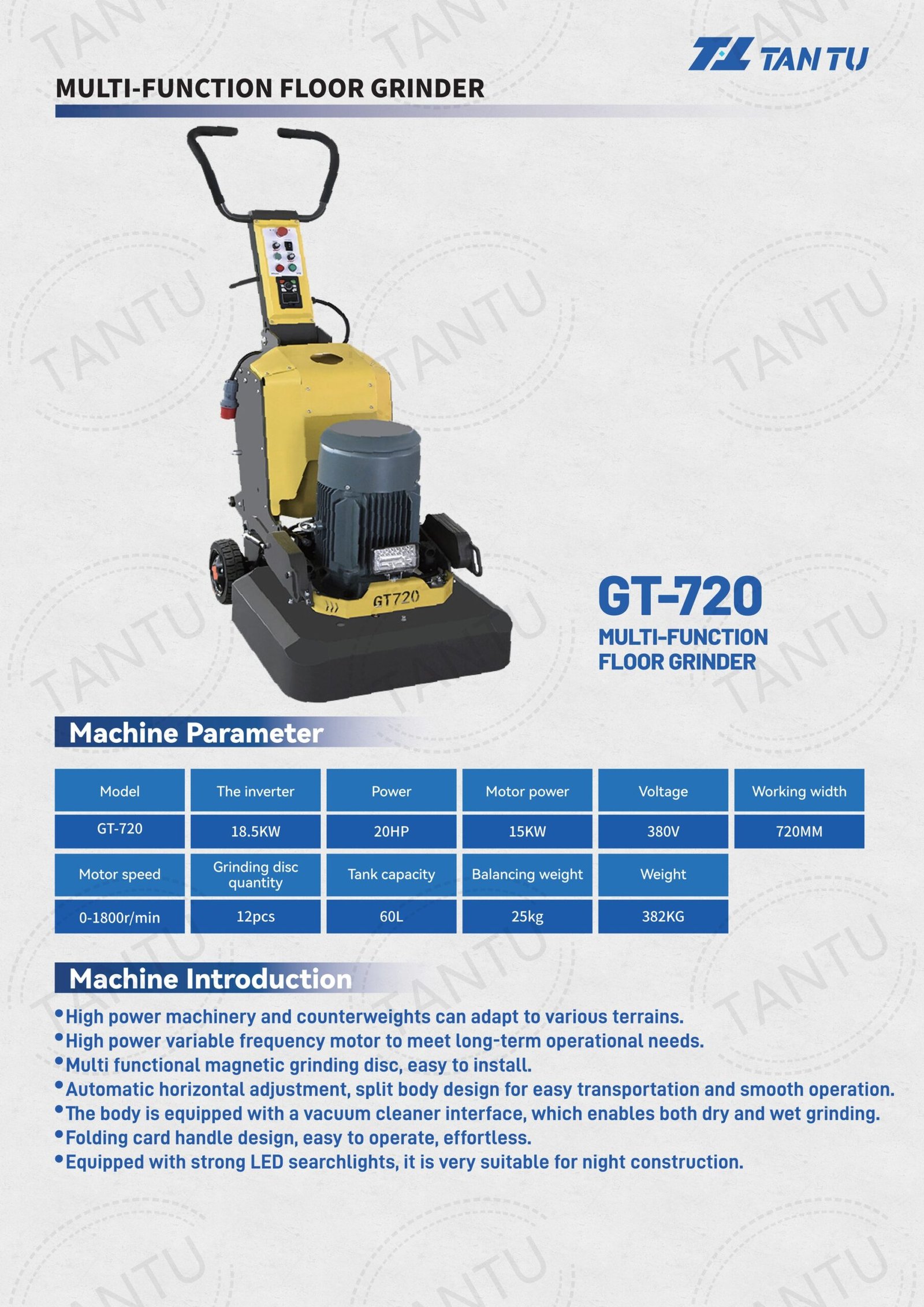 Floor Grinding Machine GT-720 Parameters Floor Grinding Machine GT-720 Parameters