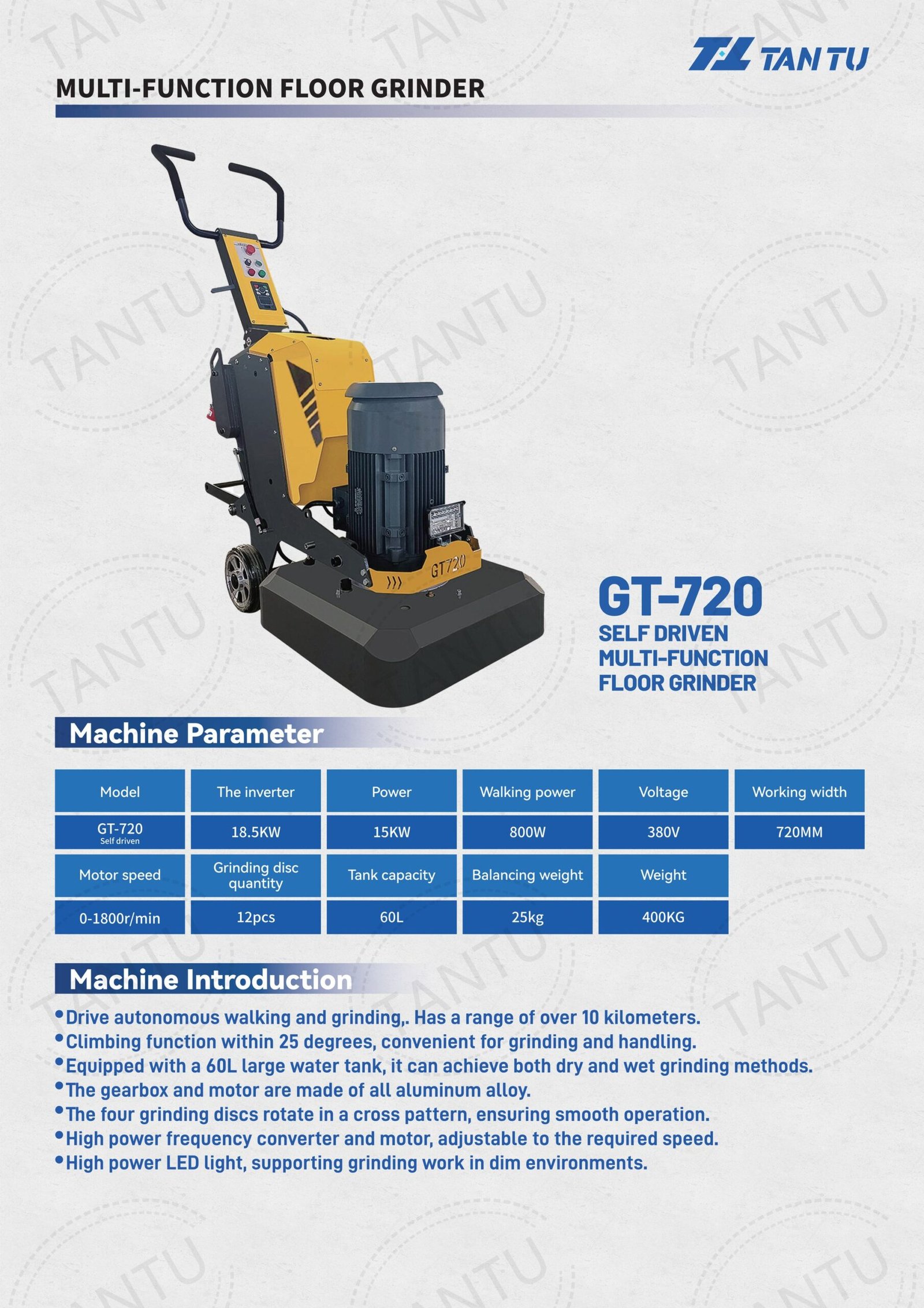 Floor Grinding Machine GT-720自驱 Parameters Floor Grinding Machine GT-720自驱 Parameters