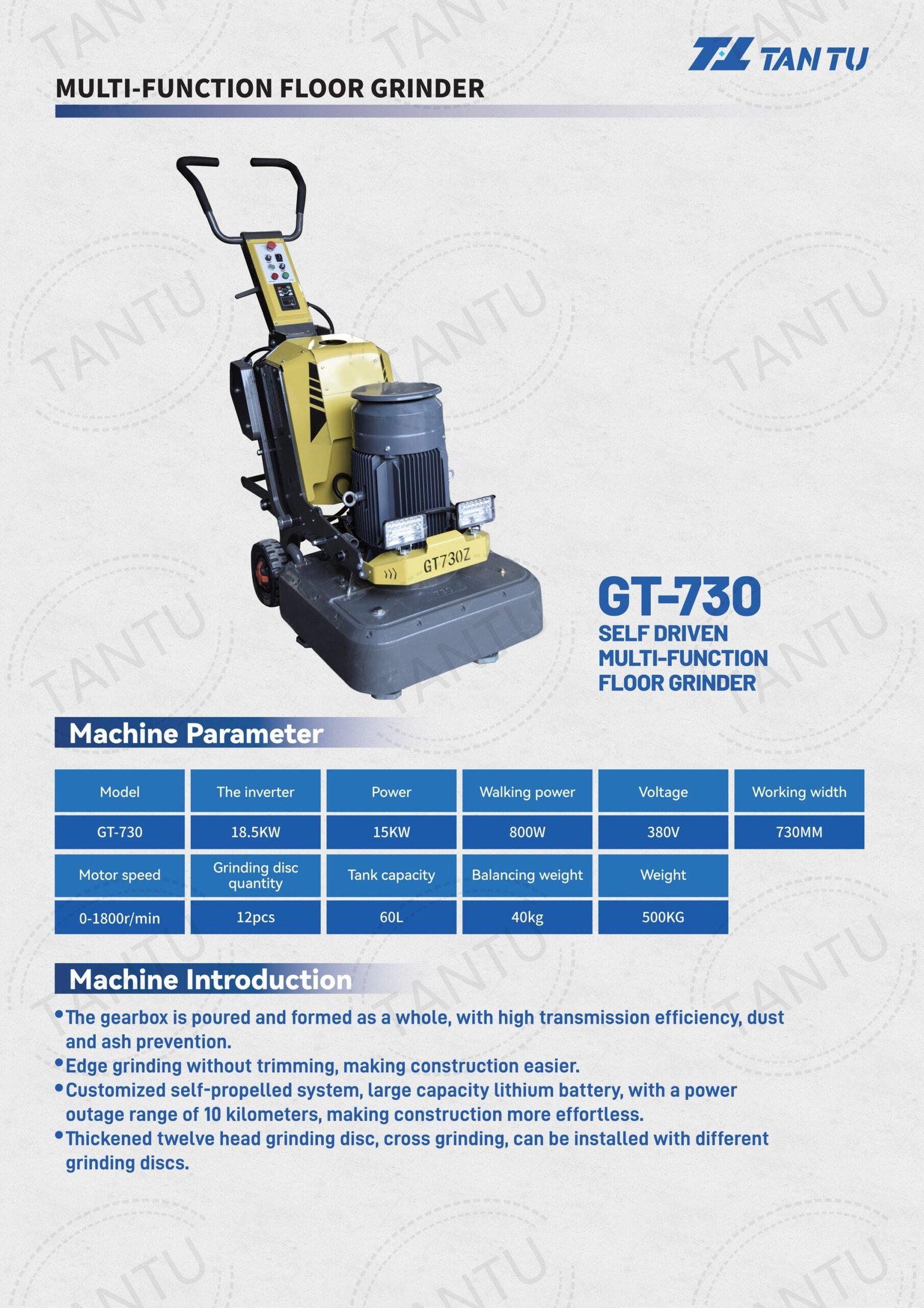 Floor Grinding Machine GT-730 Parameters Floor Grinding Machine GT-730 Parameters