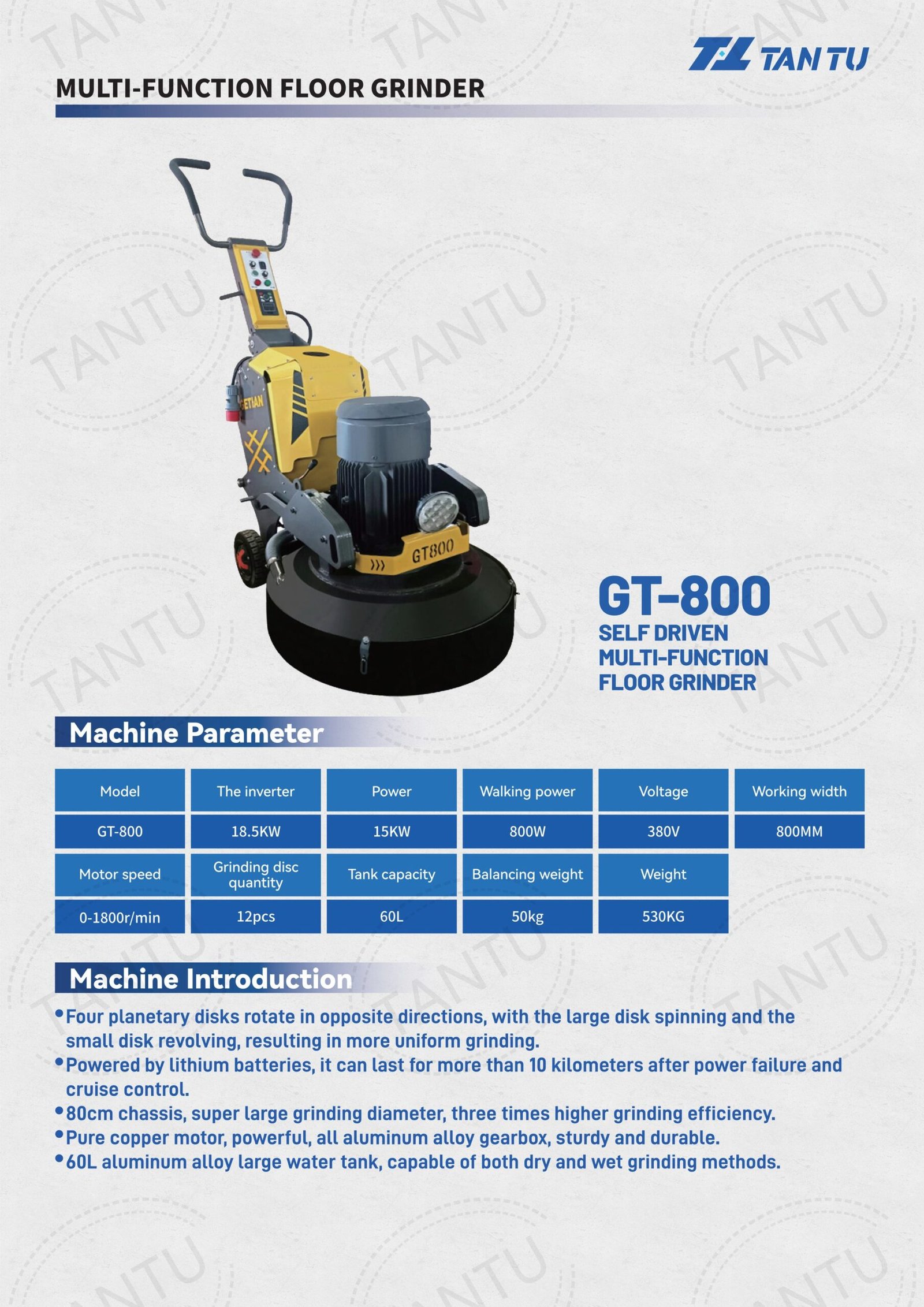 Floor Grinding Machine GT-800 Parameters Floor Grinding Machine GT-800 Parameters