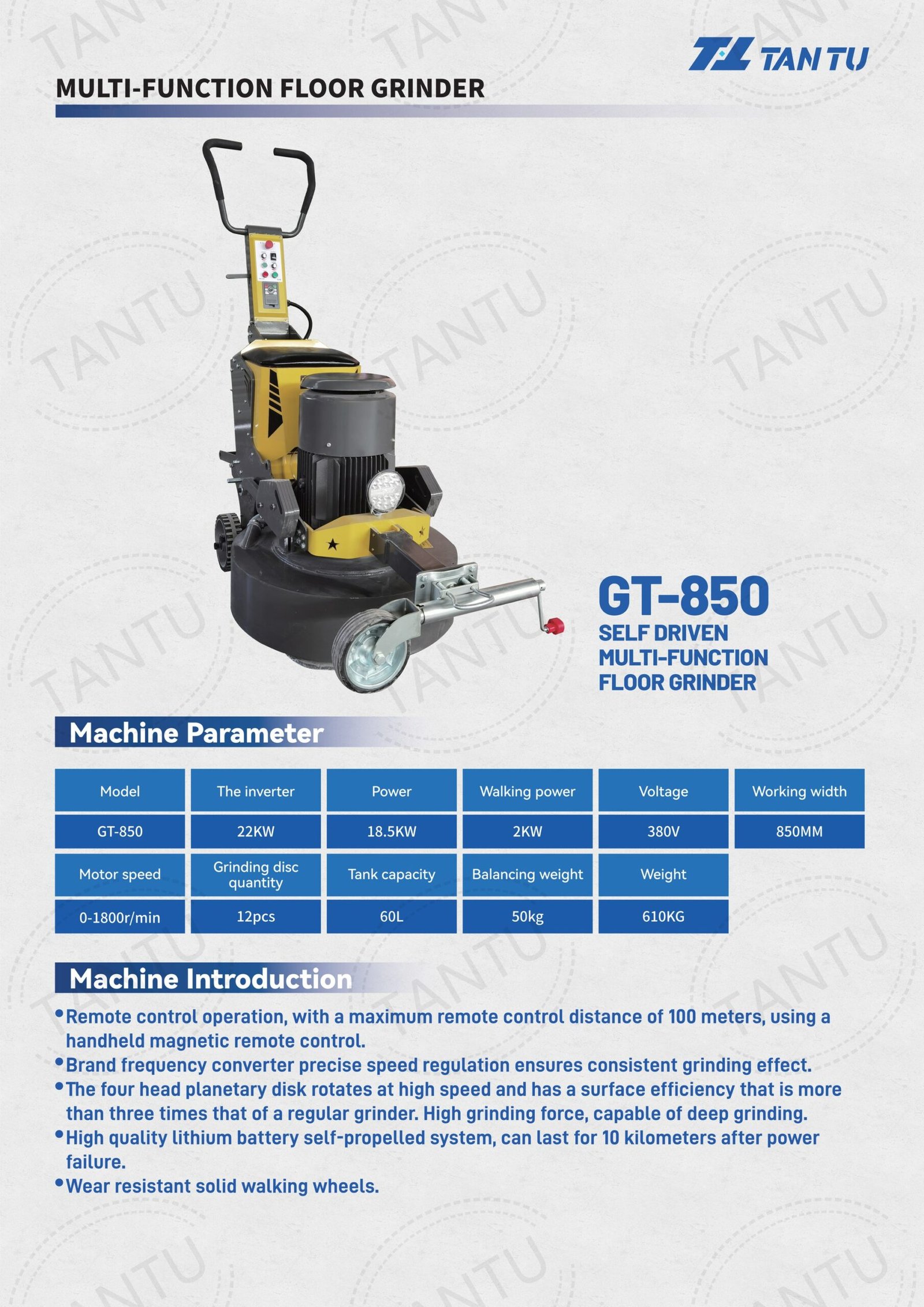 Floor Grinding Machine GT-850 Parameters Floor Grinding Machine GT-850 Parameters