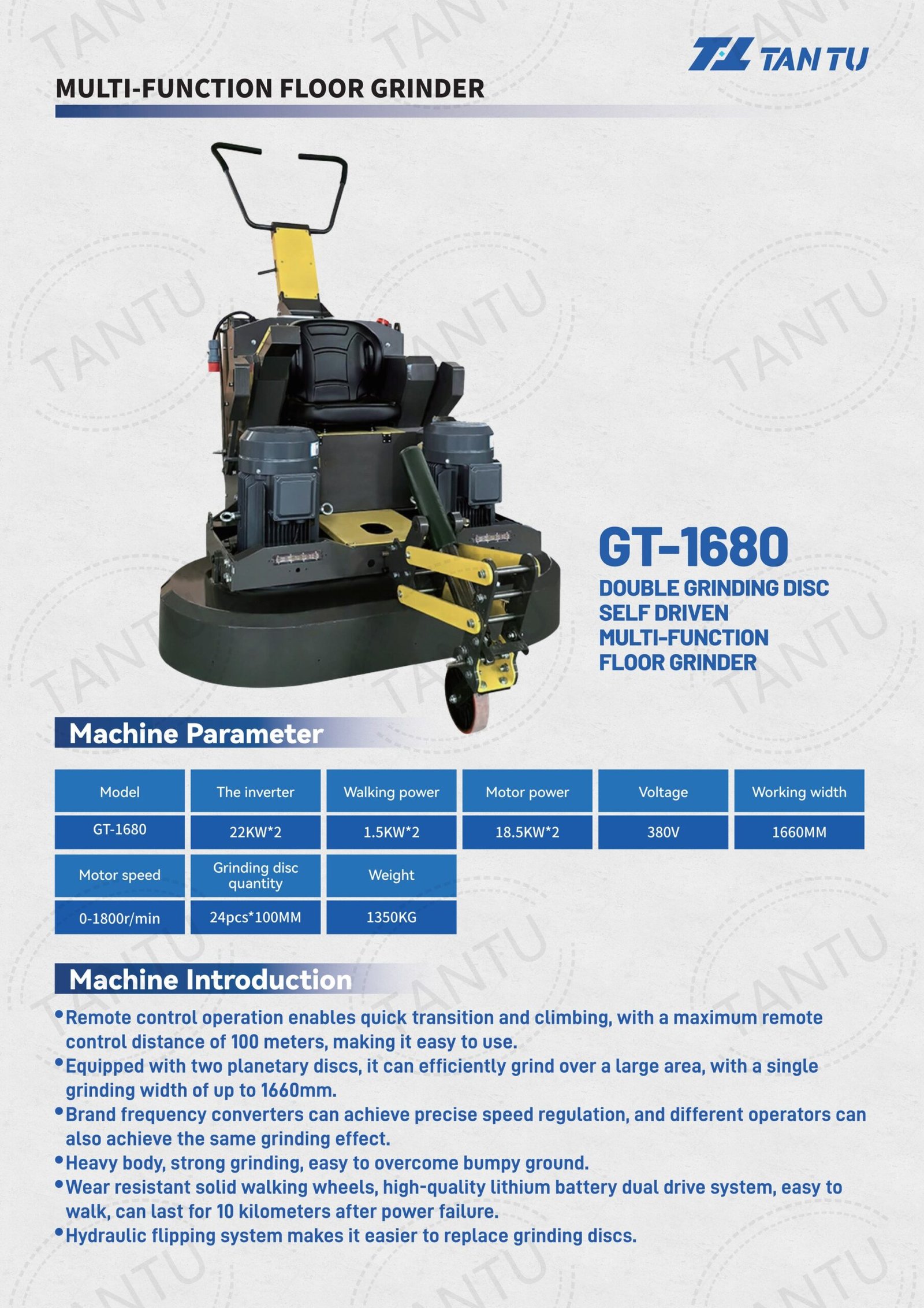 Floor Grinding Machine GT-1680 Parameters Floor Grinding Machine GT-1680 Parameters