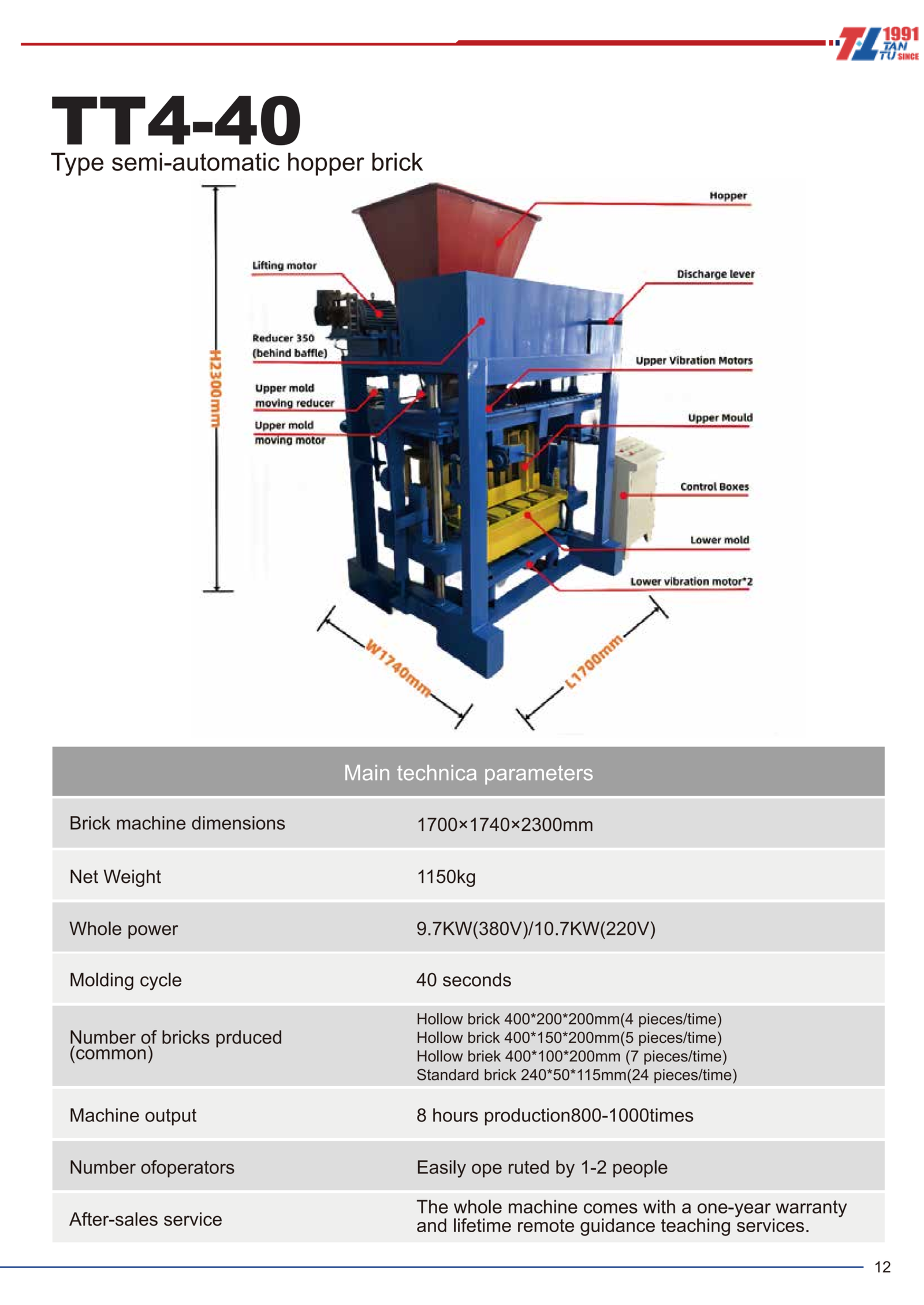 QT4-40 Type semi-automatic hopper brick machine
