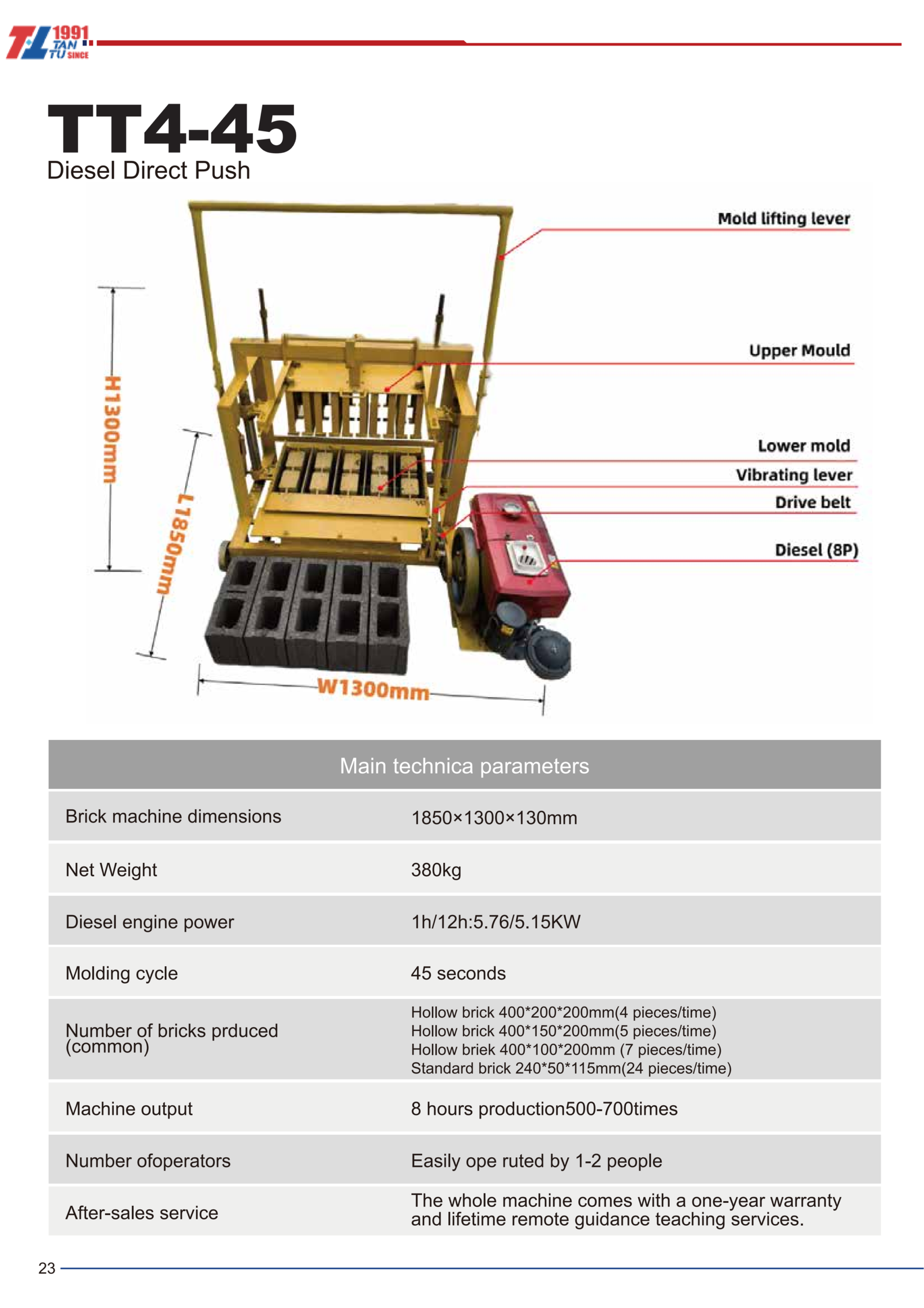QT4-45 Diesel Direct Push brick making machine