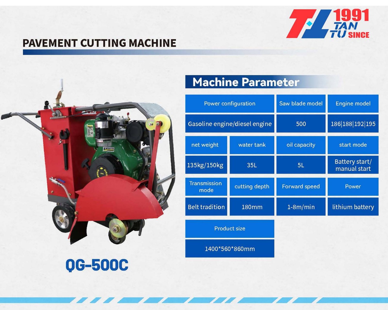 Pavement Cutting Machine image 2 Pavement Cutting Machine - QG-500C pavement cutting machine parameters