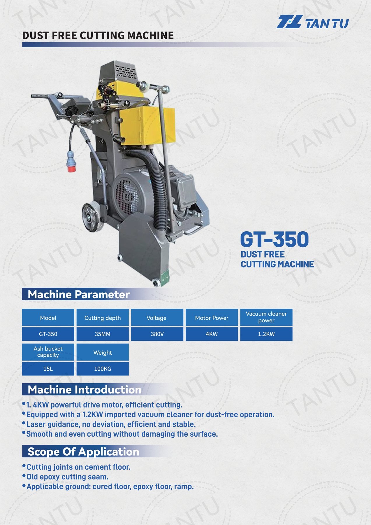 Pavement Cutting Machine image 6 Pavement Cutting Machine - GT-350 dust free cutting machine parameters