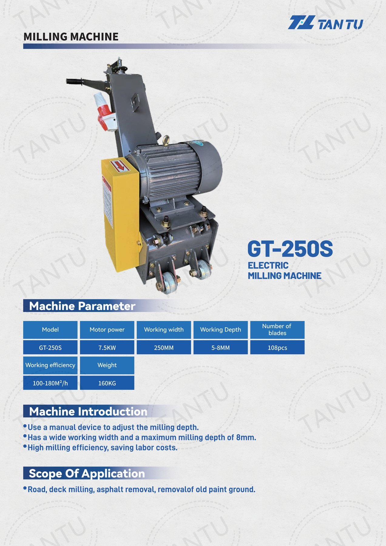 Pavement Milling Machine image 2 Pavement Milling Machine - GT-250S electric pavement milling machine technical parameters