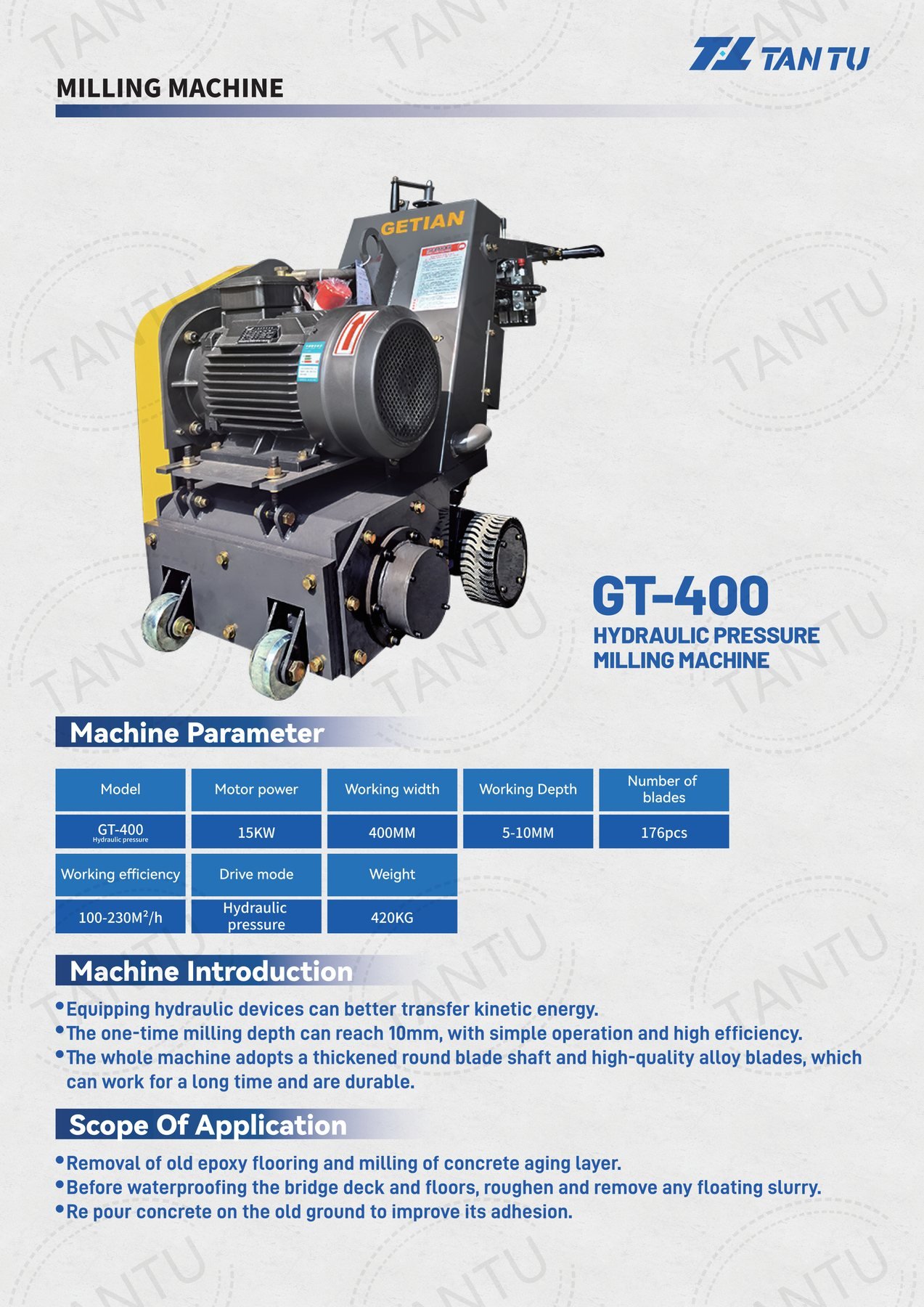 Pavement Milling Machine image 4 Pavement Milling Machine - GT-400 hydraulic pressure pavement milling machine technical parameters