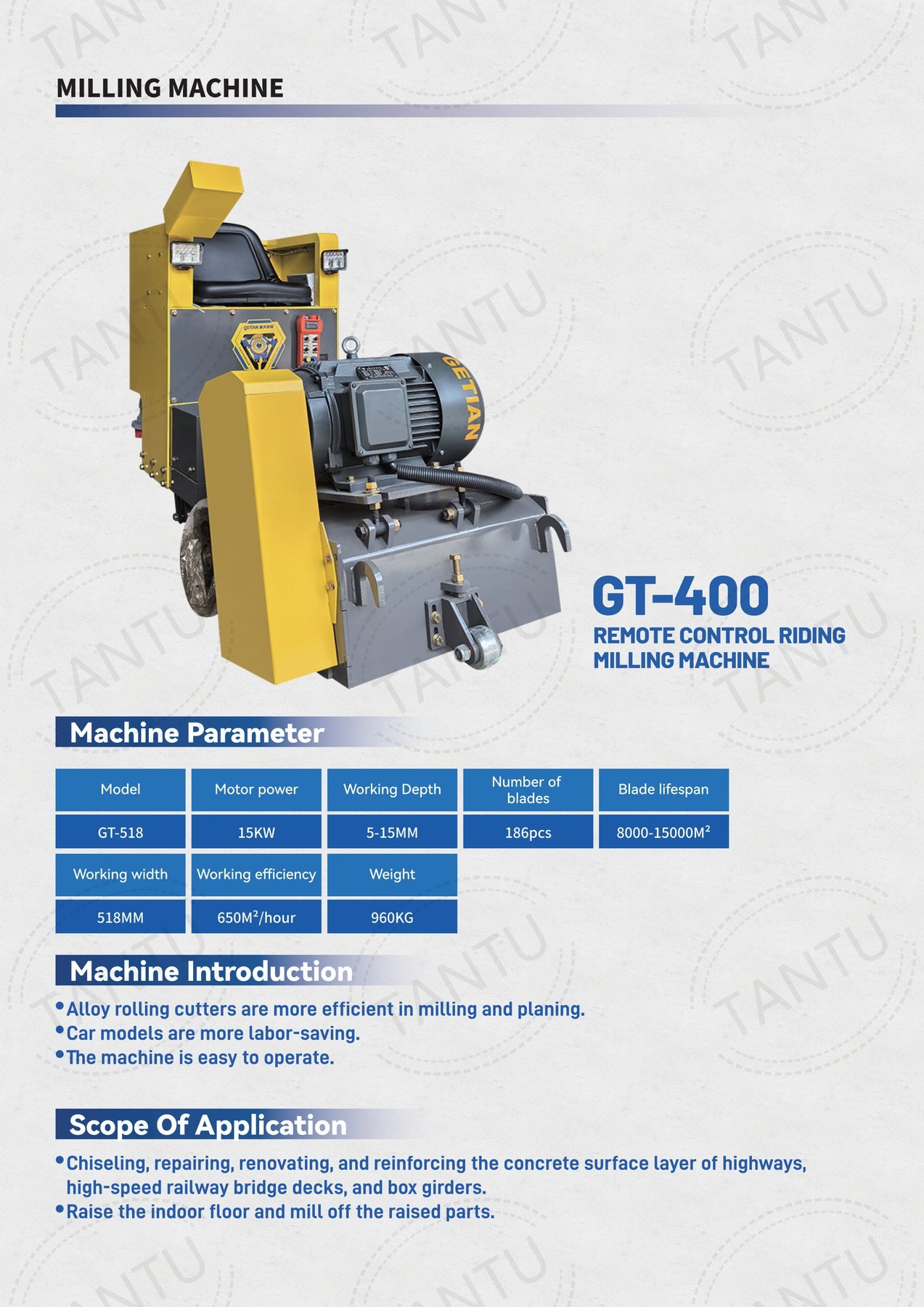Pavement Milling Machine image 5 Pavement Milling Machine - GT-518 remote control riding pavement milling machine technical parameters