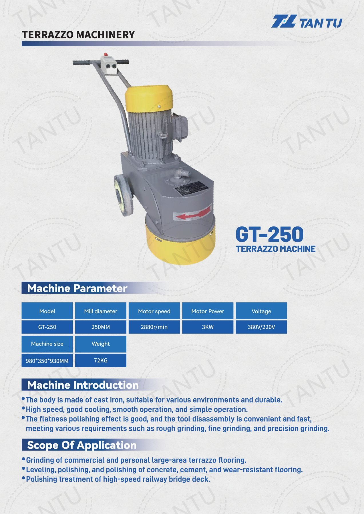 Terrazzo Machine image 2 Terrazzo Machine - GT-250 terrazzo machine technical parameters