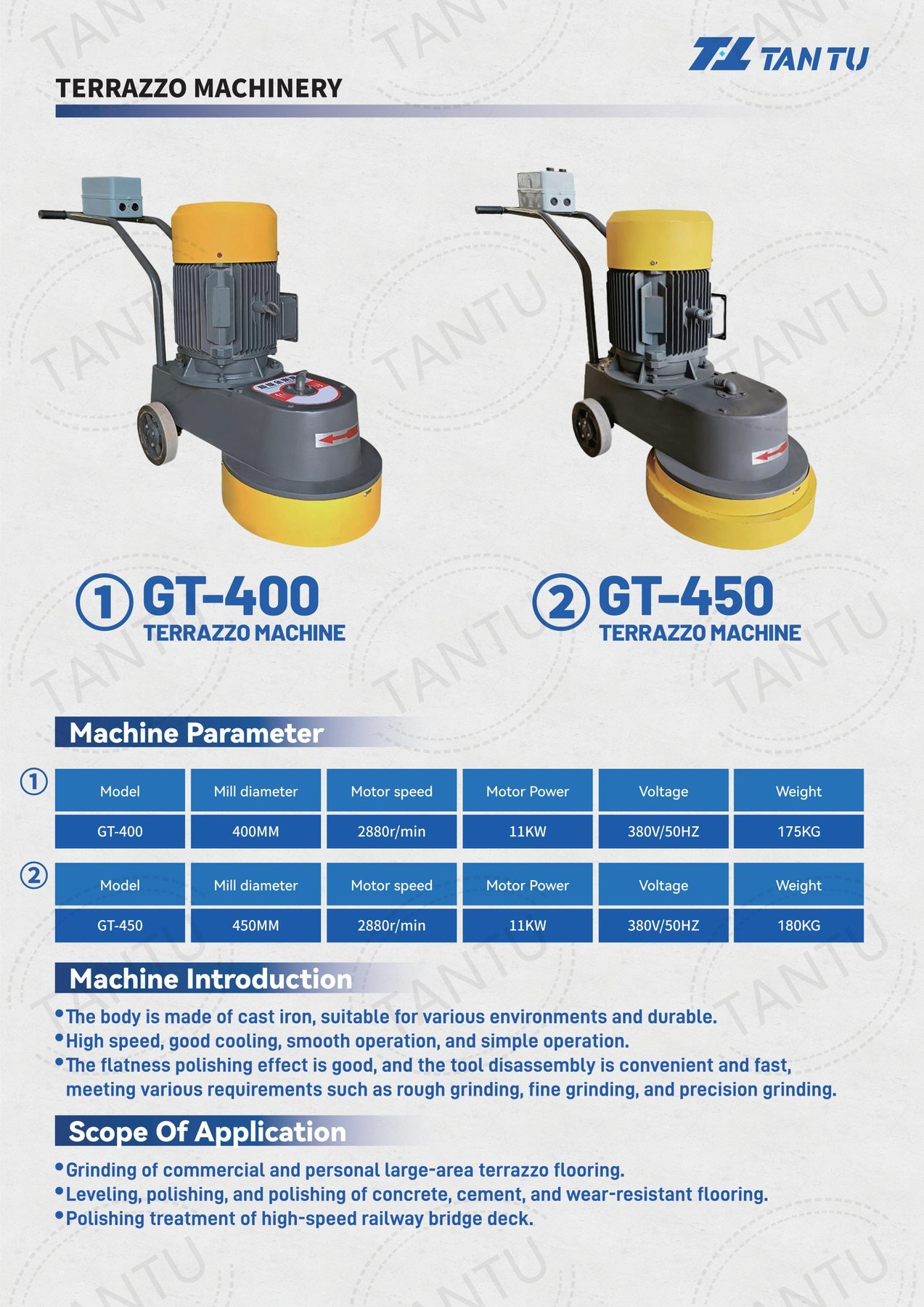 Terrazzo Machine image 5 Terrazzo Machine - GT-400 and GT-450 terrazzo machine parameters