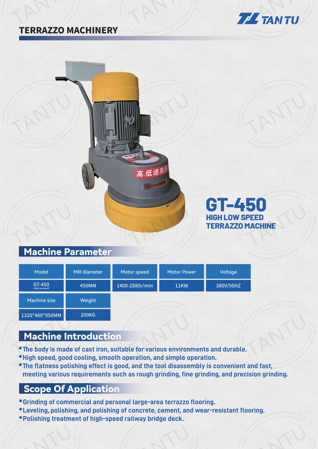 Terrazzo Machine image 6 Terrazzo Machine - GT-450 high low speed terrazzo machine parameters