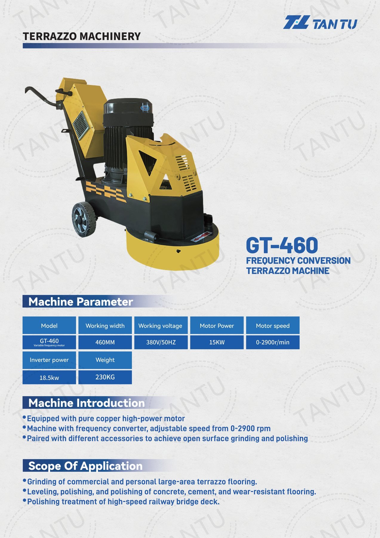 Terrazzo Machine image 7 Terrazzo Machine - GT-460 frequency conversion terrazzo machine parameters